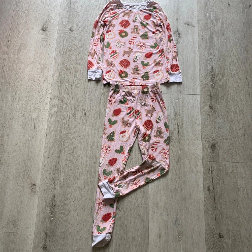 Caden Lane Cookie Cuddles Pink Christmas Bamboo Pajama Set - Girls Size 7/8